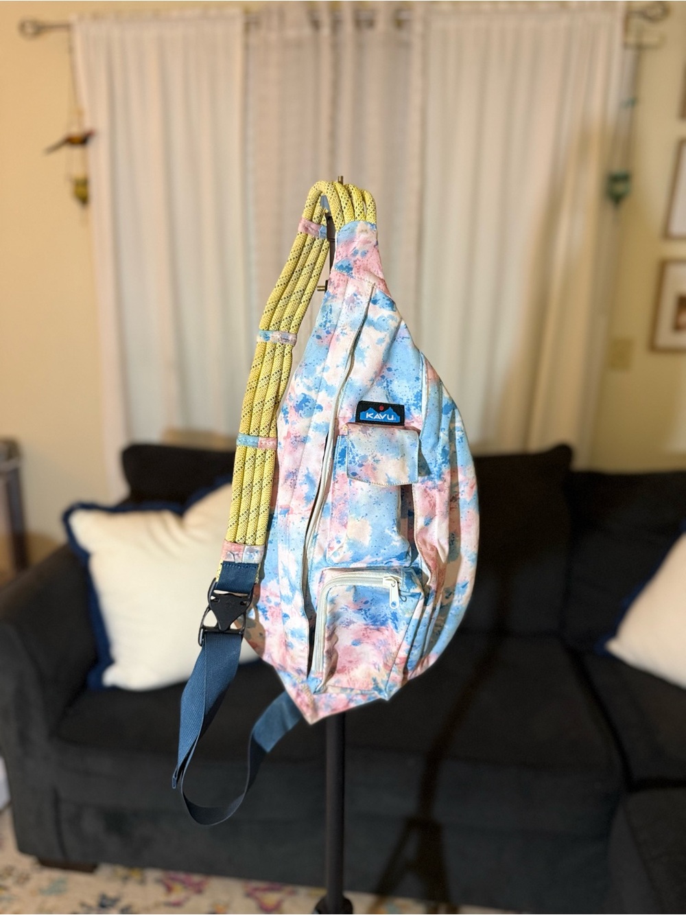 Kavu Rope Sling Bag - Pastel Pink, Blue & Yellow